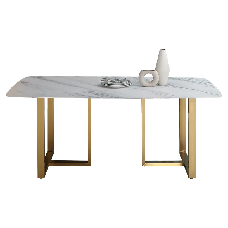 
Top Quality Stainless Steel And 6 Chair Carrara Marble Dining Table 