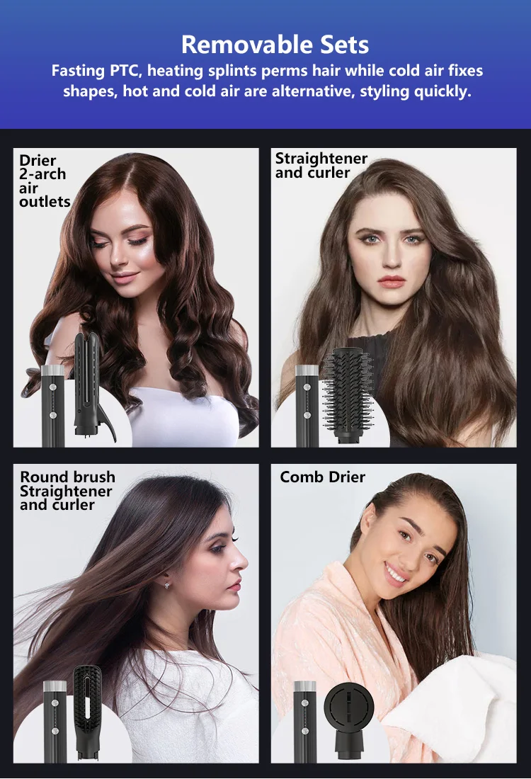 Hot Sale Ceramic Ionic Curling Iron Hair Heated Hair Dryer For Professional Salon Hot Air Brush For Curling Drying Straightening