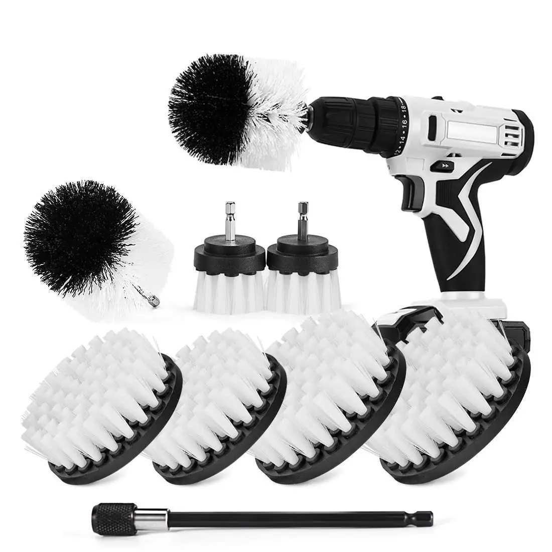 Car Detailing Kit with Extend Attachment Soft Bristle Power Scrubber Brush Set for Cleaning Car Boat Seat Carpet Upholstery Door