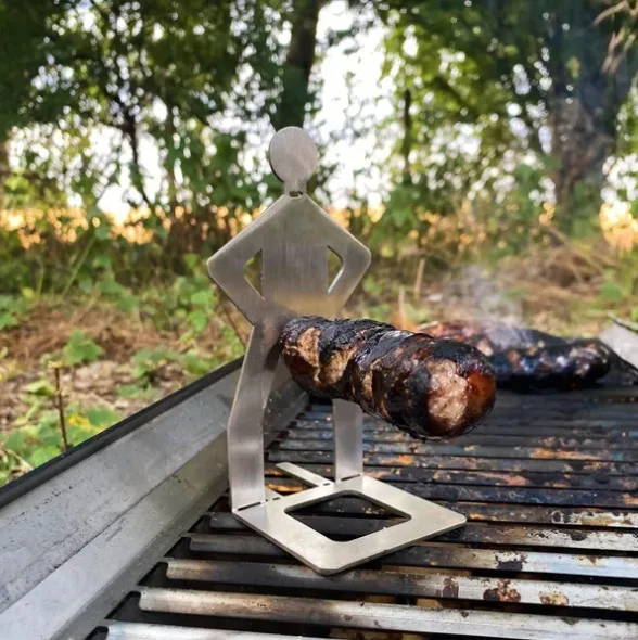Stainless Steel BBQ Sausage Holder - Outdoor Human-Shaped Barbecue Rack for Grilling