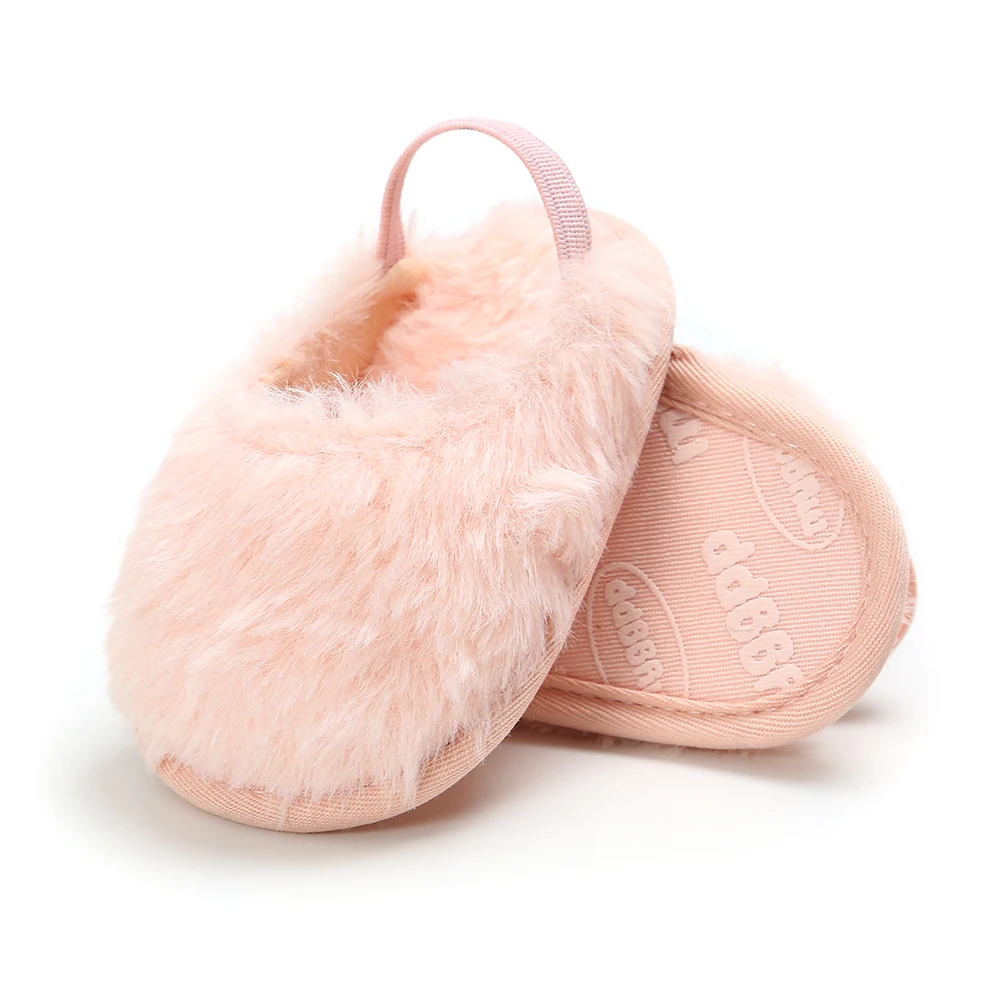 Hot selling faux fur Soft sole slip on slippers infant sandals baby girl shoes