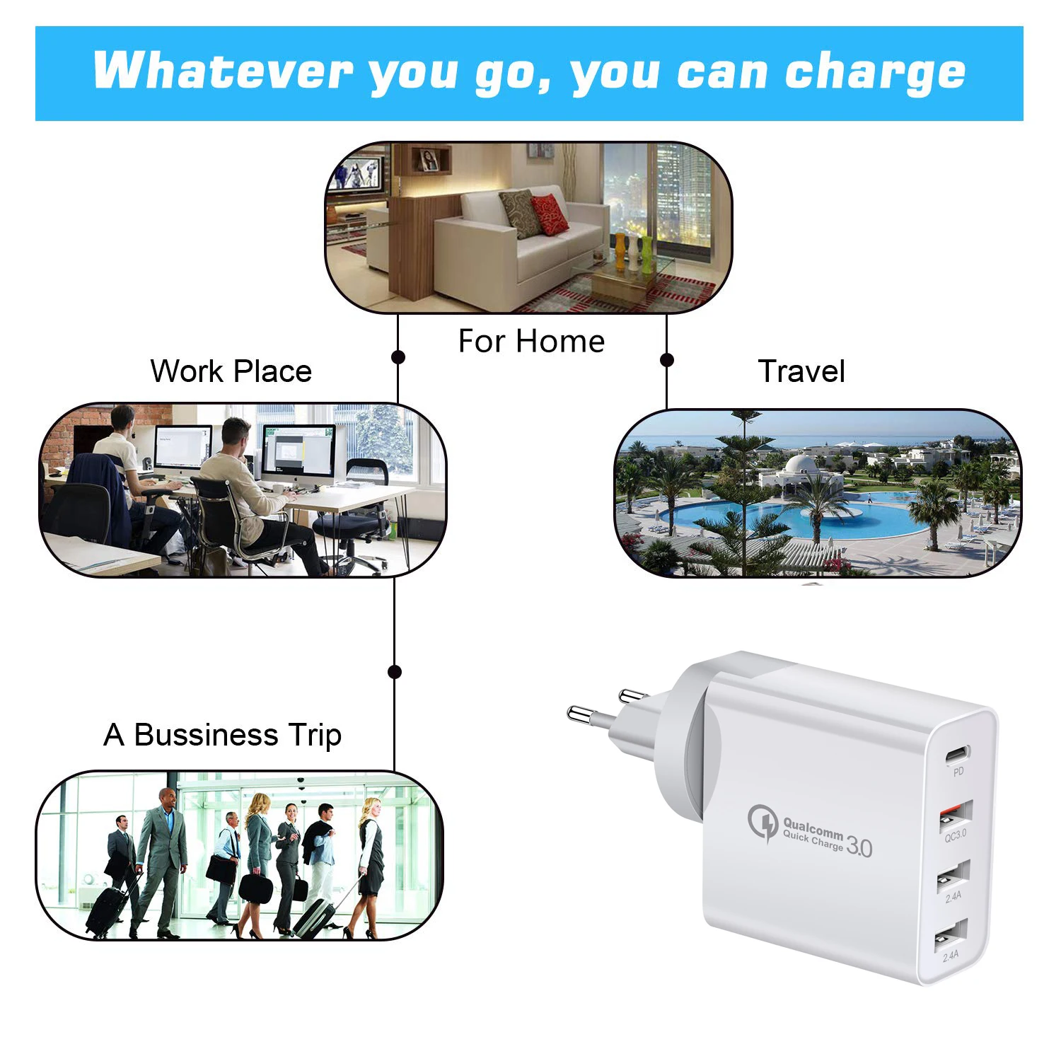 USB разъем зарядного устройства с Великобритания/США/ЕС/AUS машинка для стрижки 48 Вт 5В 3A 4-портовый зарядное устройство