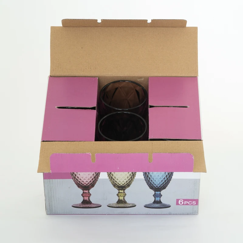 embossed purple colored glassware retro juice vintage red wine glass goblet set