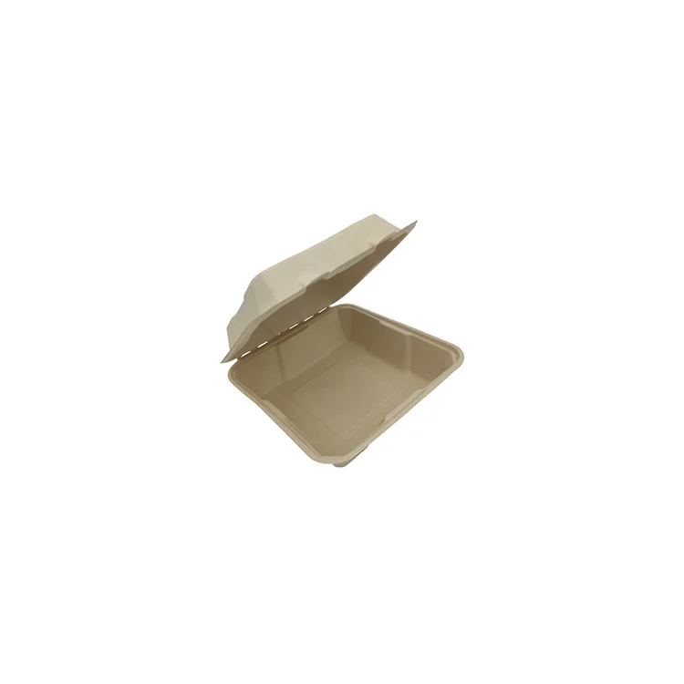 Diodegradable disposable clamshell hamburger box sugarcane bagasse pulp takeaway food box