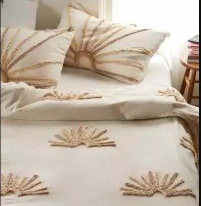 Peach Sun Tufted Indian Style Custom Multi Size 3d Printed Cotton Duvet Sheet And Cushion Set  3 Piece Set Best Quality