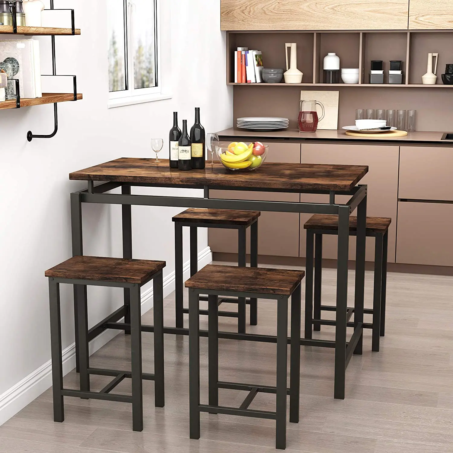Modern Kitchen Table and Chairs for 4, Wood Pub Bar Table Set Perfect for Breakfast Nook Small Space Living Room