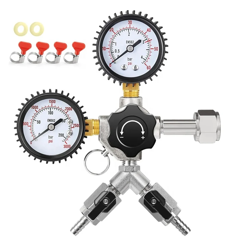 Новый обновленный двухступенчатый регулятор СО2 CGA-320 лидер продаж Тип Y двойной выходной давления с двумя 5/16 зазубринами для домашнего пивоварения