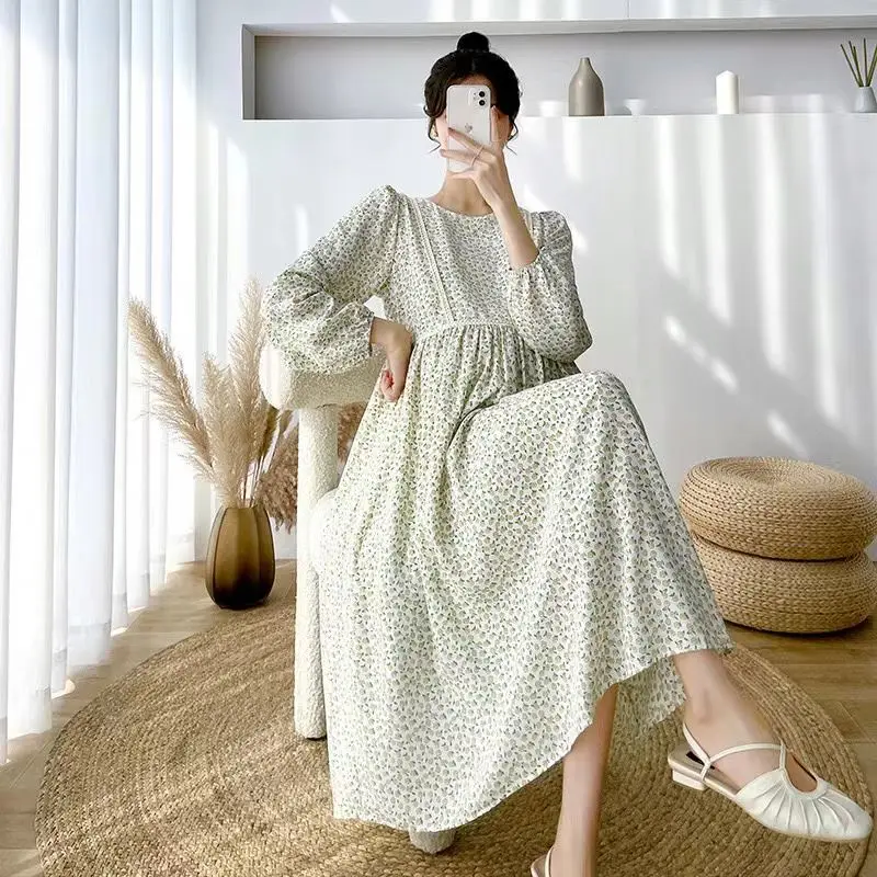 Maternity clothes 2024 spring maternity clothes New Korean sweet floral dress