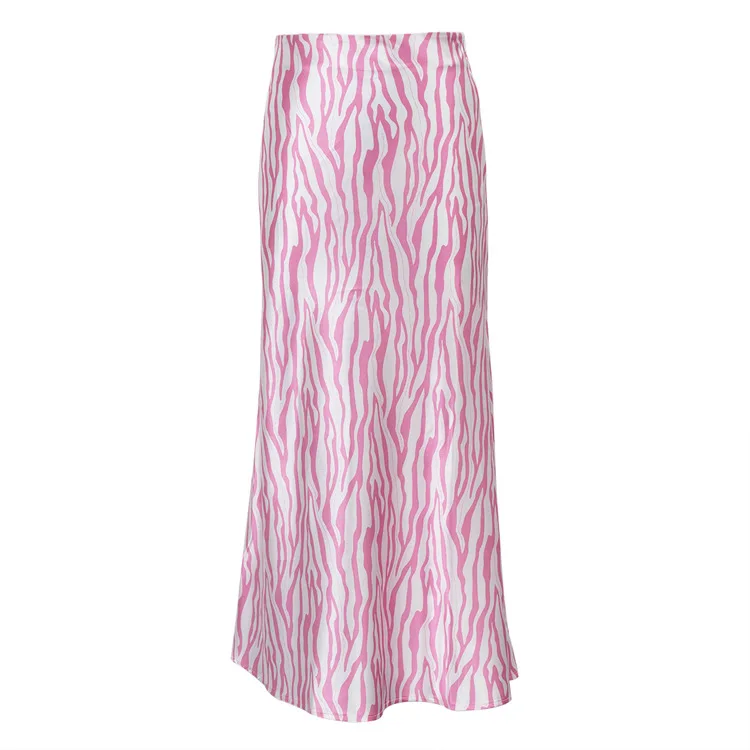 2023 Zebra patterned pink color skirt High Waist Soft Mermaid Woman striped Long Skirt