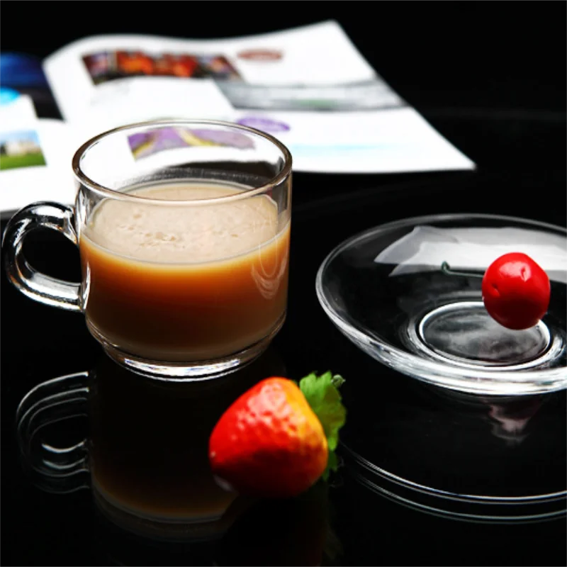 
Embossed Gold Edging Handle Glass Tea Cup With Saucer Wholesale 