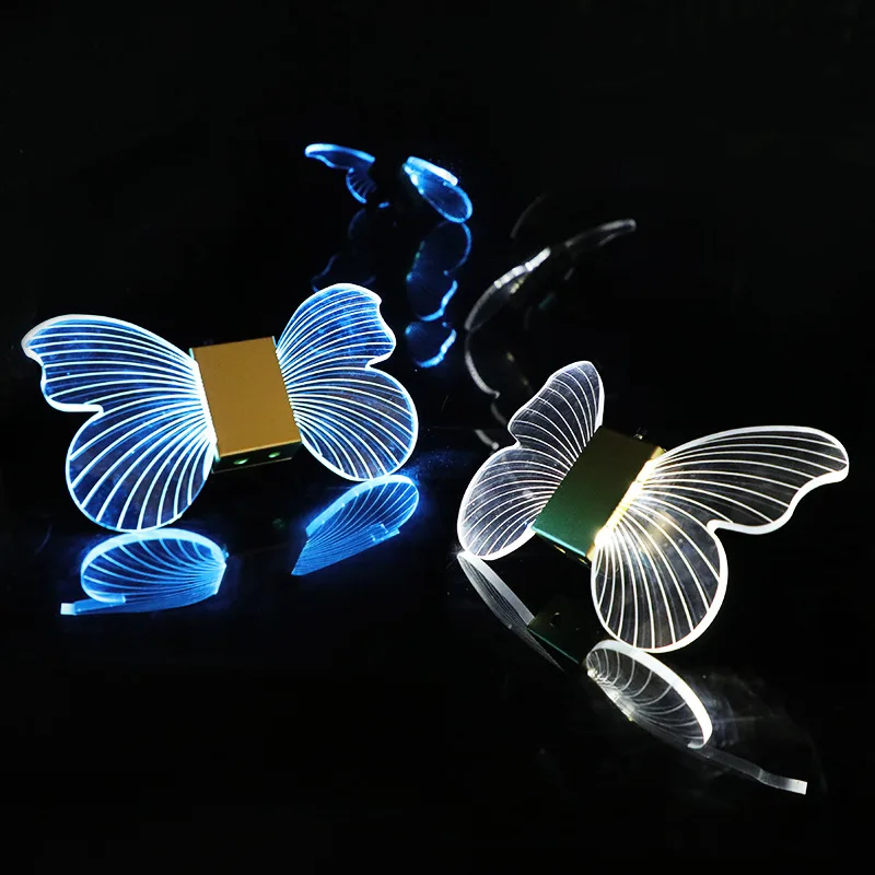 Flashing acrylic led butterfly angle wings champagne bottle topper collar display for liquor beverage vodka wine tequila whiskey