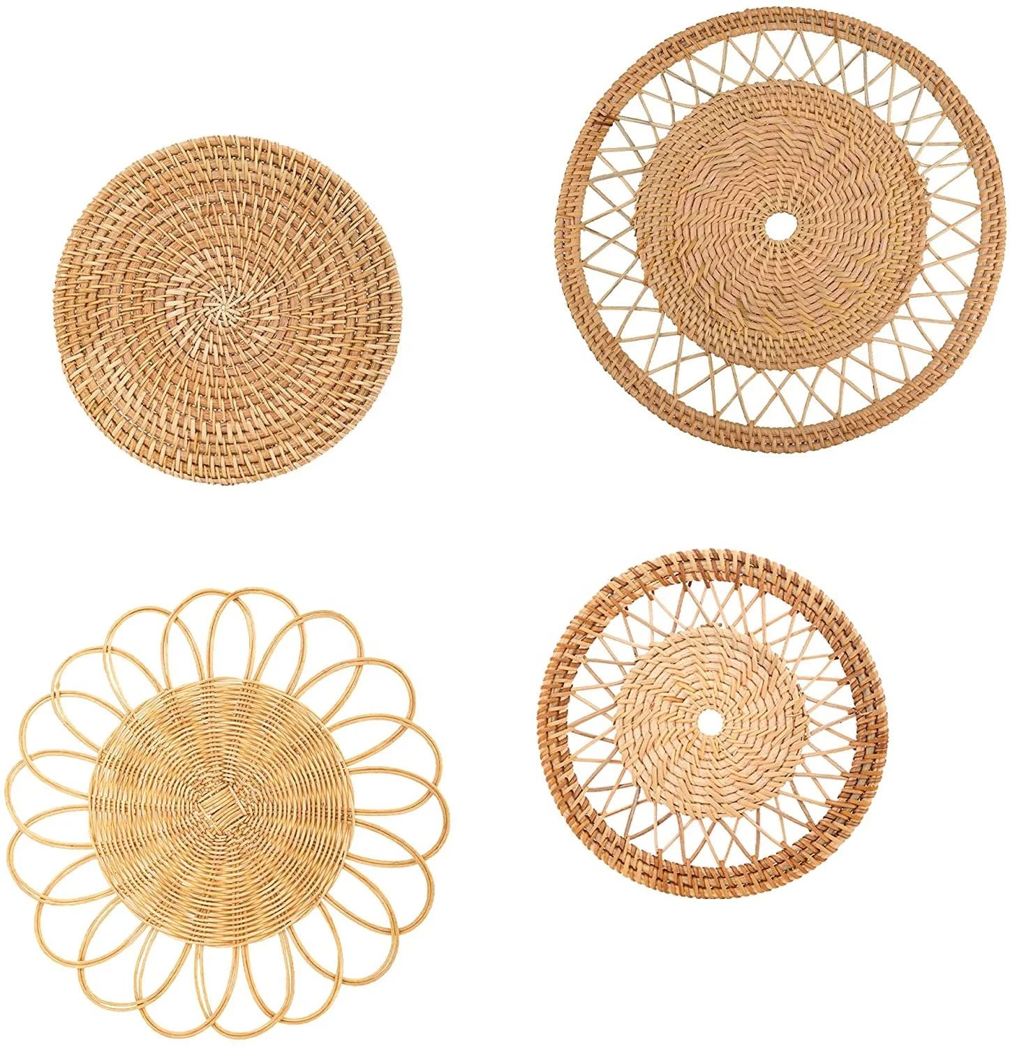 Wall Basket Decor Set Wicker Hanging Wall Basket with Rustic Design Handwoven Boho Rattan Seagrass Baskets for Decor Coaster