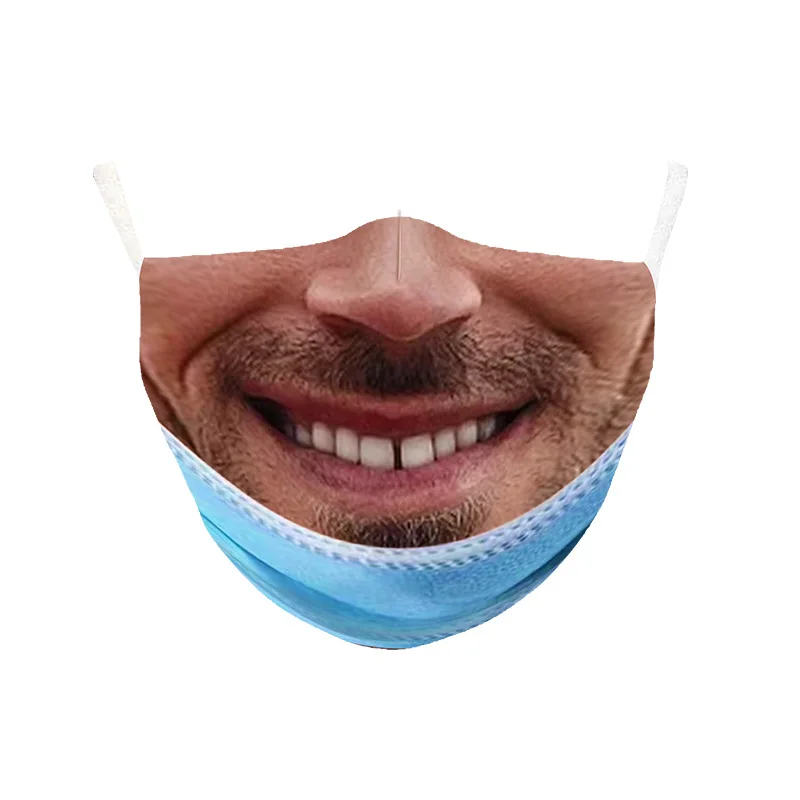 Women Men Funny Smile Face Maskes Washable Mouth Maskes Cute Simulation Printed Face Masks For Party Decoration