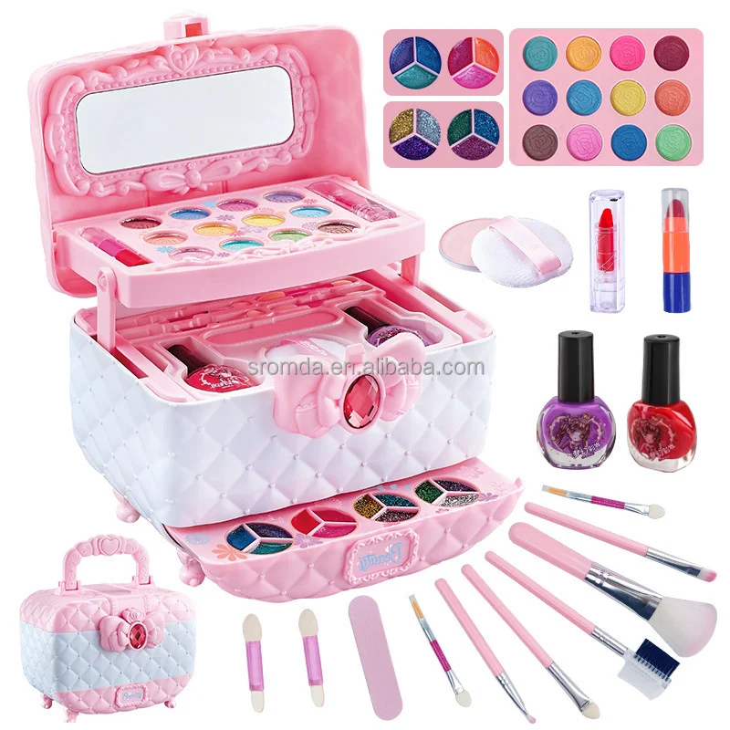 Top Sell Birthday Gift For Girls Children Simulation Cosmetics Toy Set Lipstick Nail Polish Portable Makeup Box