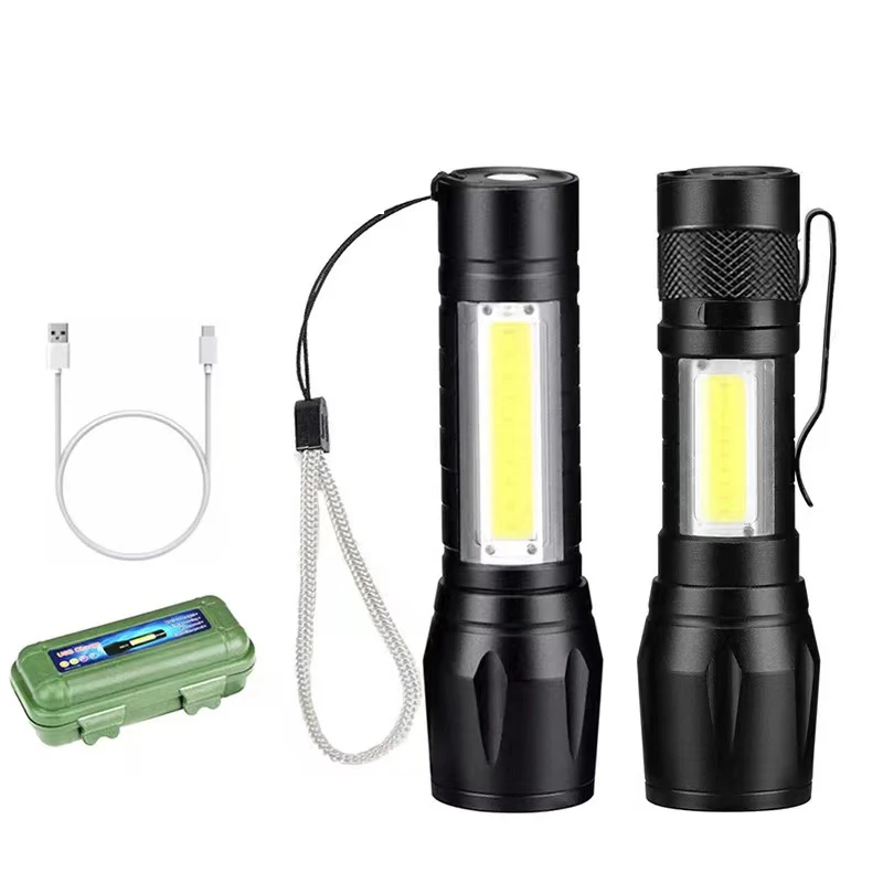 Outdoor mini LED aluminum alloy USB rechargeable retractable high-power flashlight