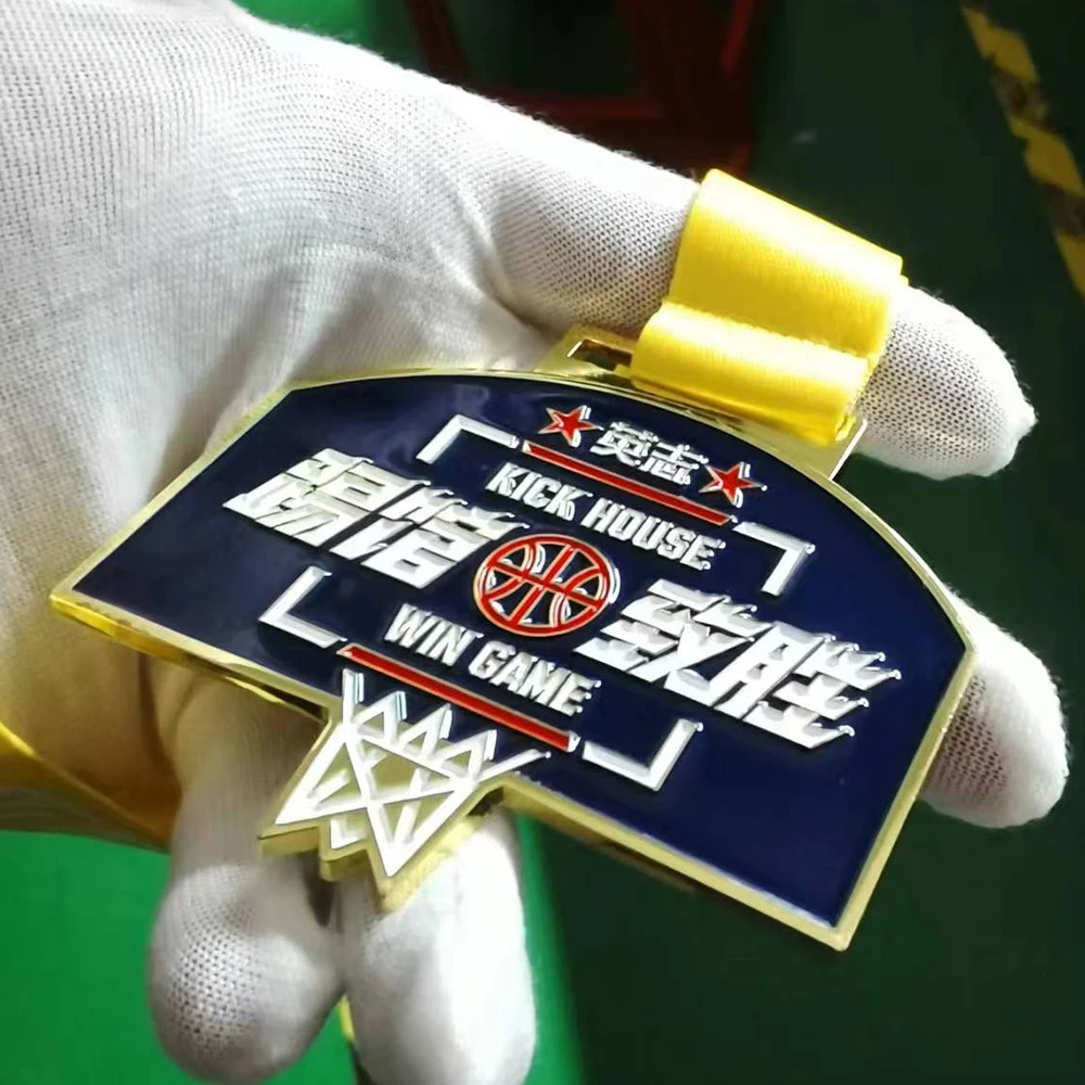 Custom  full in color  Zinc Alloy AmericaSport Creative OEM North Ribbon Logo Style  Technique Games basketball Medals