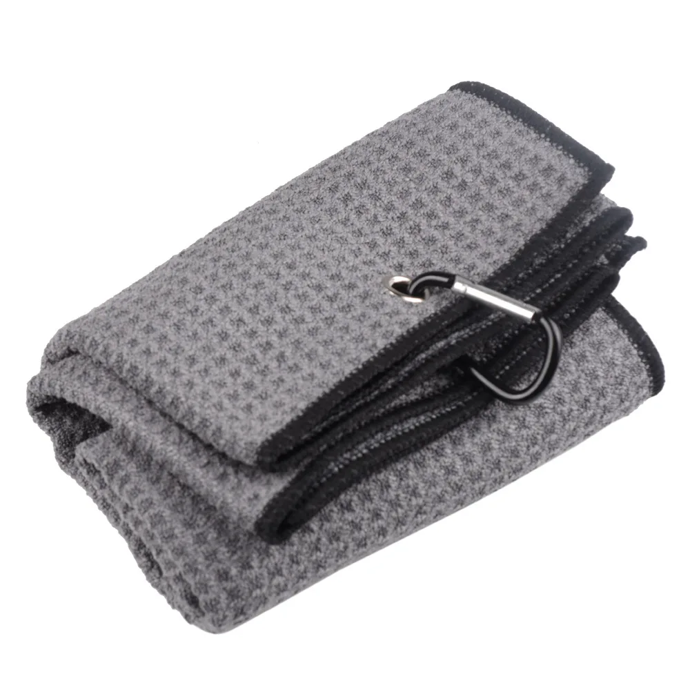 Golf club cleaner towel with clip Microfiber waffle pattern custom logo and magnet and hook 400gsm heavy weight gold towel