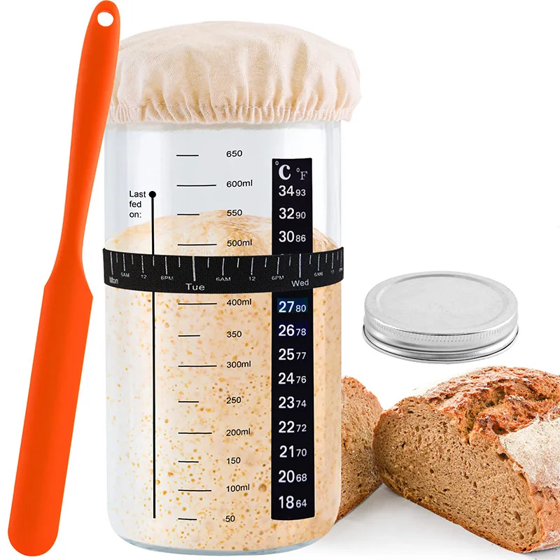 Hot Selling Best 650ML Homemade Bread Pizza Sour Dough Starter Container Kit Sourdough Starter Jar