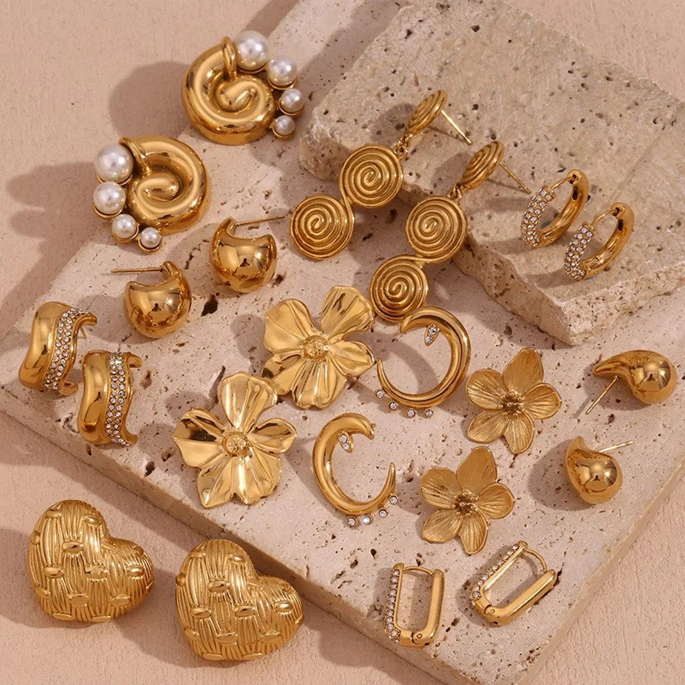 Summer 2024 Tarnish Free Jewelry Set Gold Plated Earrings Set Waterproof Stainless Steel Gifts For Girl