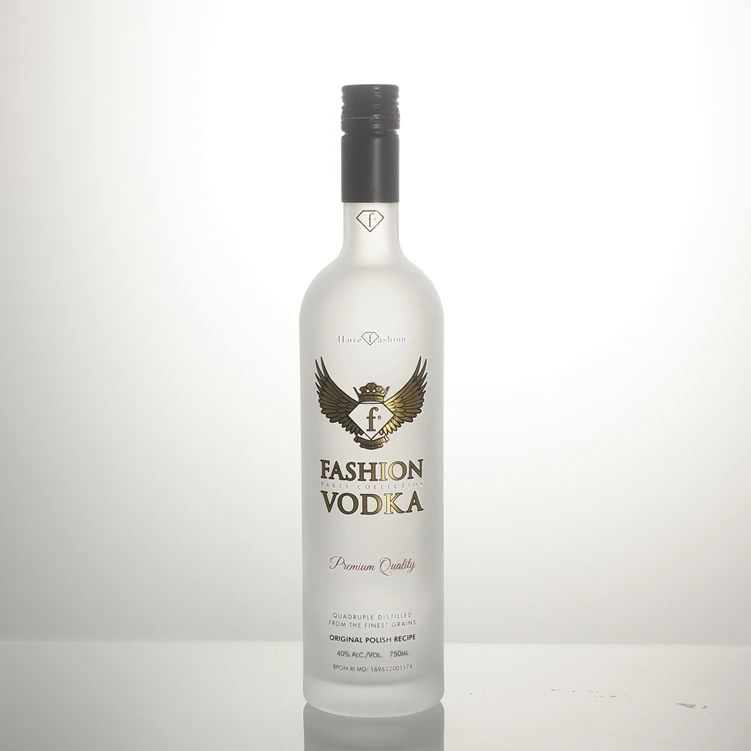 Customized 750ml frosting screen printing decals spirit liquor alcohol glass bottle