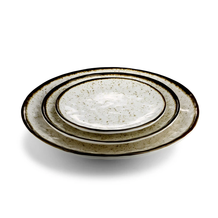 Factory supply luxury restaurant round melamine gold rim plate set