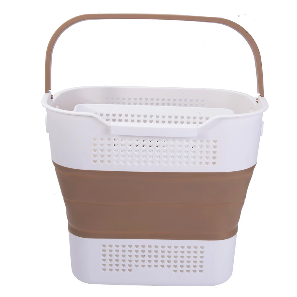 Foldable Laundry Basket with Handles Plastic Laundry Hamper with Small Storage Basket Brown