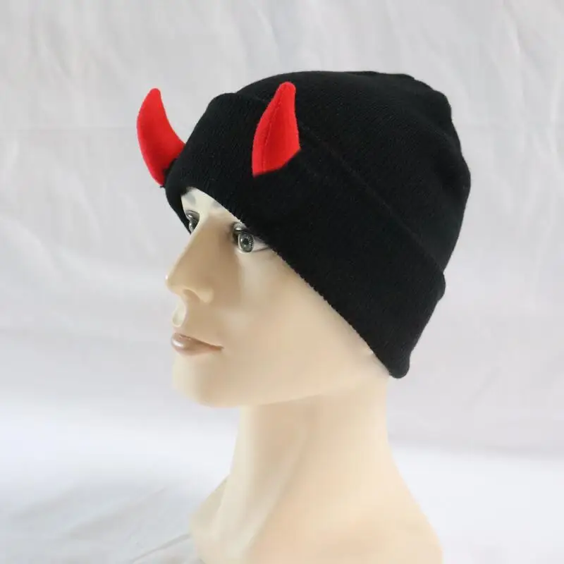 Devil Horn Knitted Beanie Hat For Adult  Halloween Demon Horns Cap  Winter Warm Hip Hop Hat For Indoor Outdoor