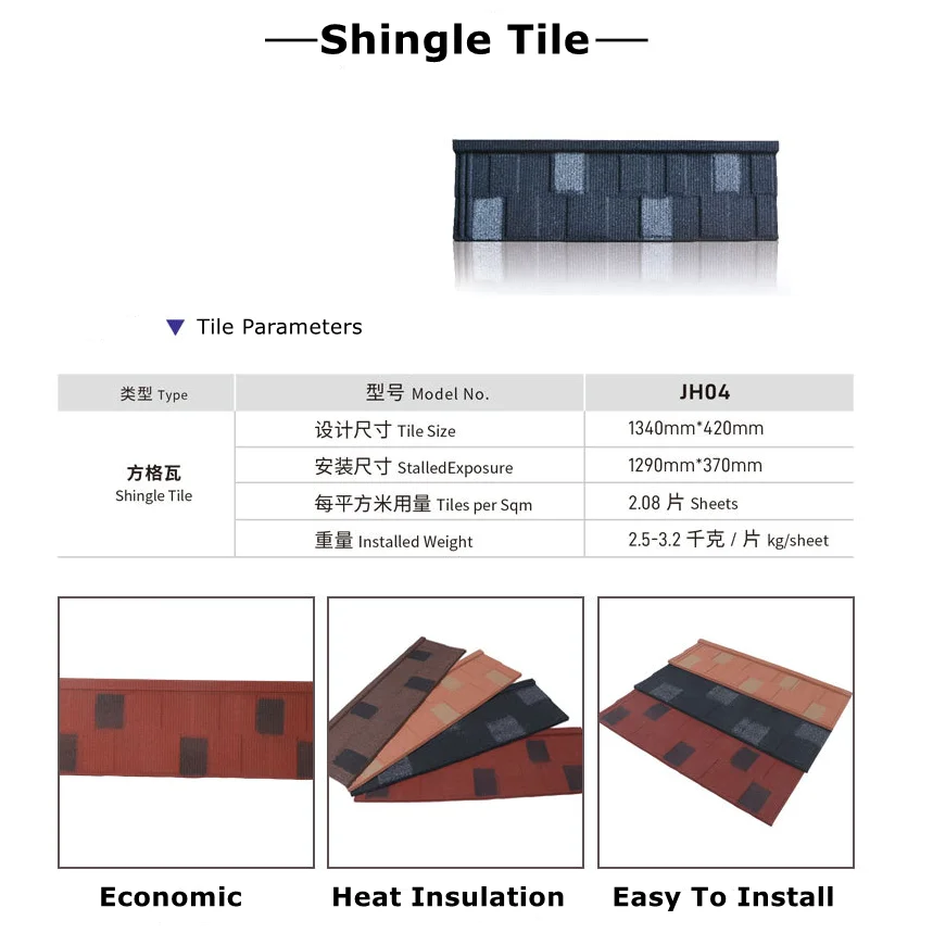 China Supplier 0.3mm Color Stone Coated Metal Roof Tile With Accessories For House Roof