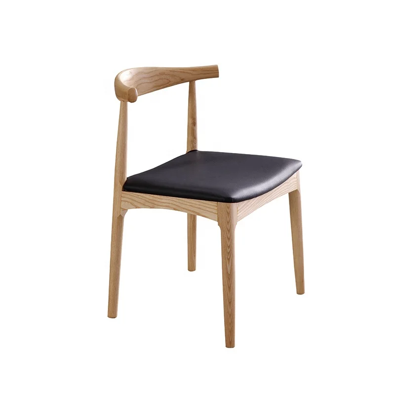 Combination Modern Hans Wegner PU Leather Wooden Frame Dining Restaurant OX Horn Chair