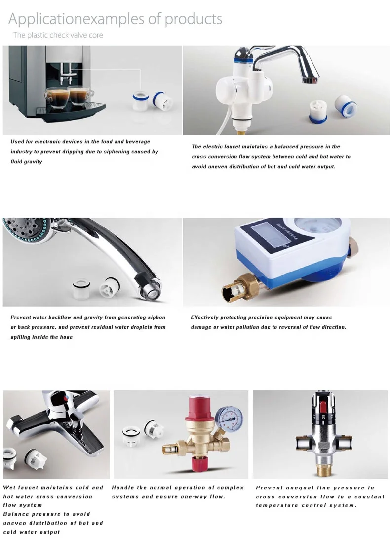 DN14 Plastic One-Way Water Check Valve with Anti-Backflow Core Angle Faucet Check Valve Structure Control