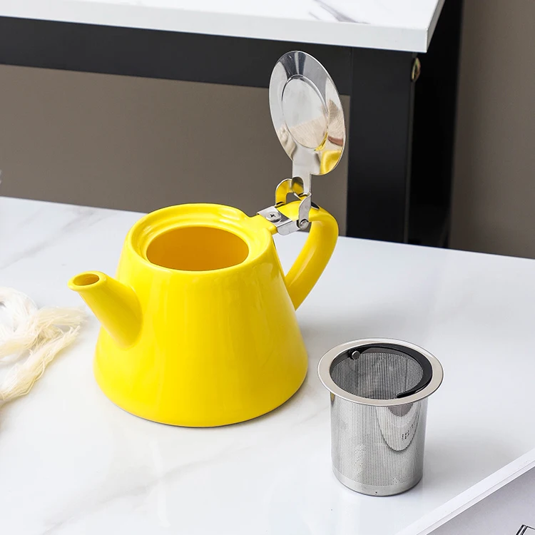 Modern Nordic Style Stainless Lid Tea Pot Coffee Tea Cup Sets Afternoon Porcelain Tea Set With Wooden Tray