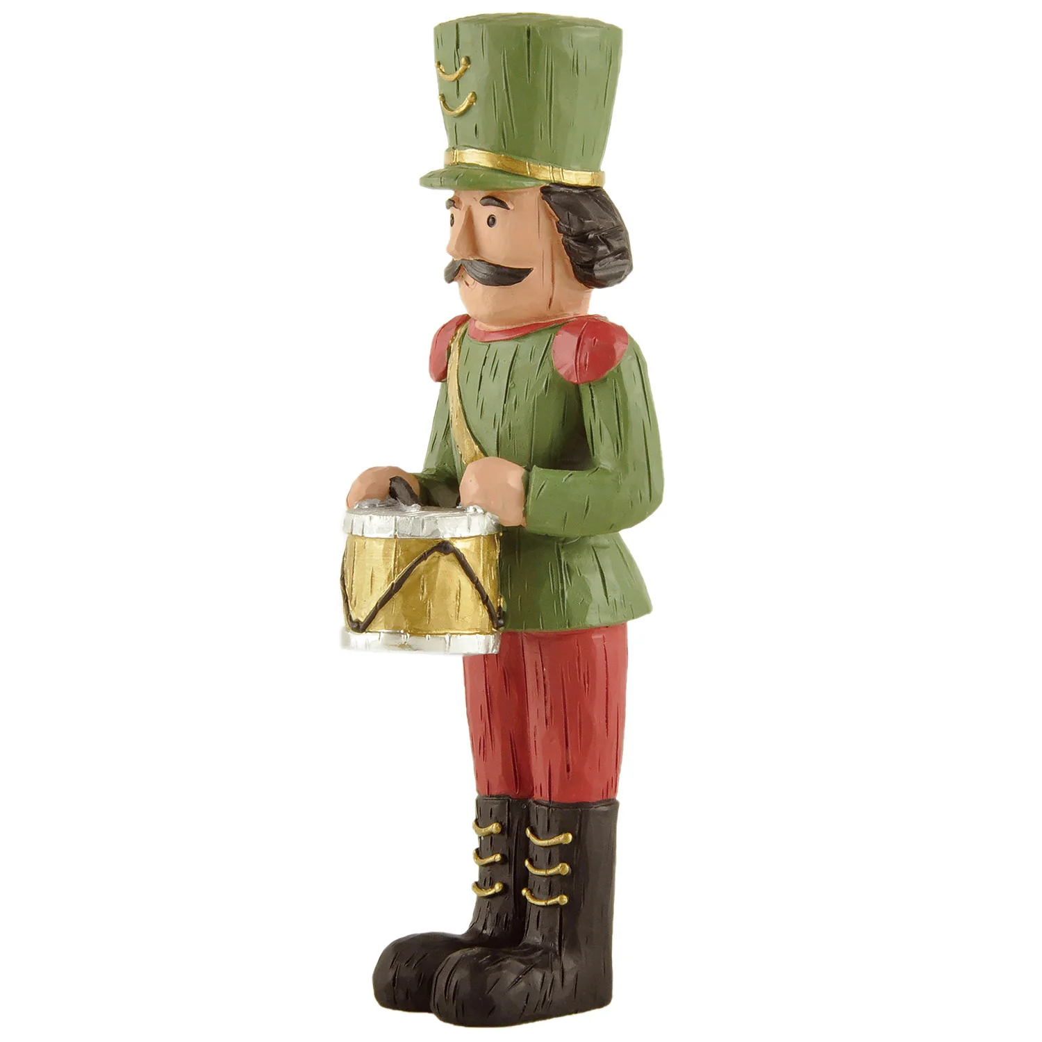 Factory Handmade Resin Christmas Crafts Nutcracker Figurine w Green Hat & Drum for Home Decor