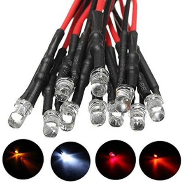 Hot Sale 3mm 5mm Prewired LED Diode White Red Green Blue RGB Candle Pre Wired LED Round Oval Rectangle Flat Top 3V 5V 6V 9V 12V