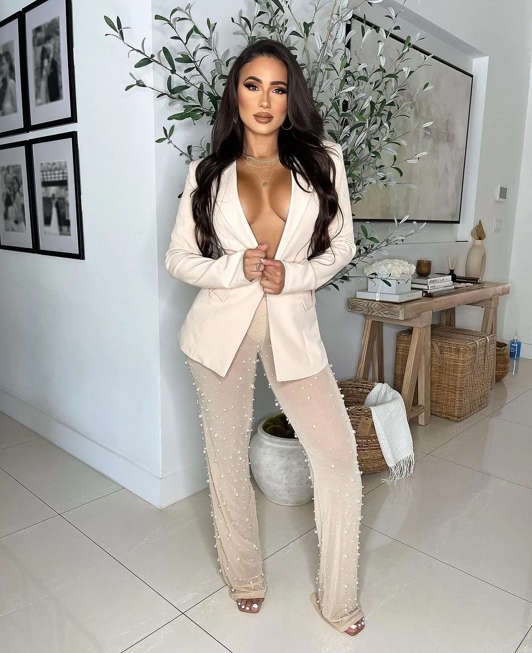 Think Wholesale Women Clothing 2022 Fashion Blazer And Beaded Pants Suit Two Piece Outfits Set