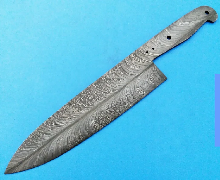 
 Дамасское лезвие 9,5 дюйма ручной работы с узором из перьев  