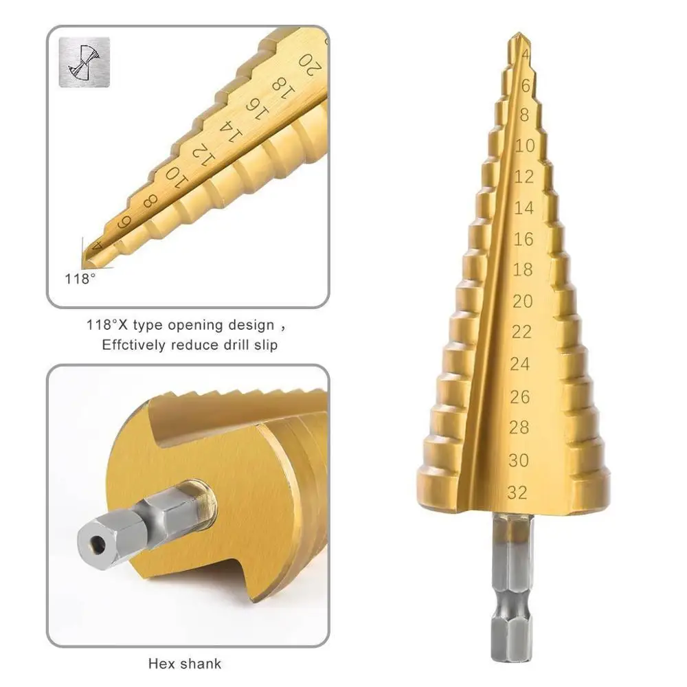 
3PCS Step Drill Bits Set HSS Tin-Coated step drill bit for metal drilling 