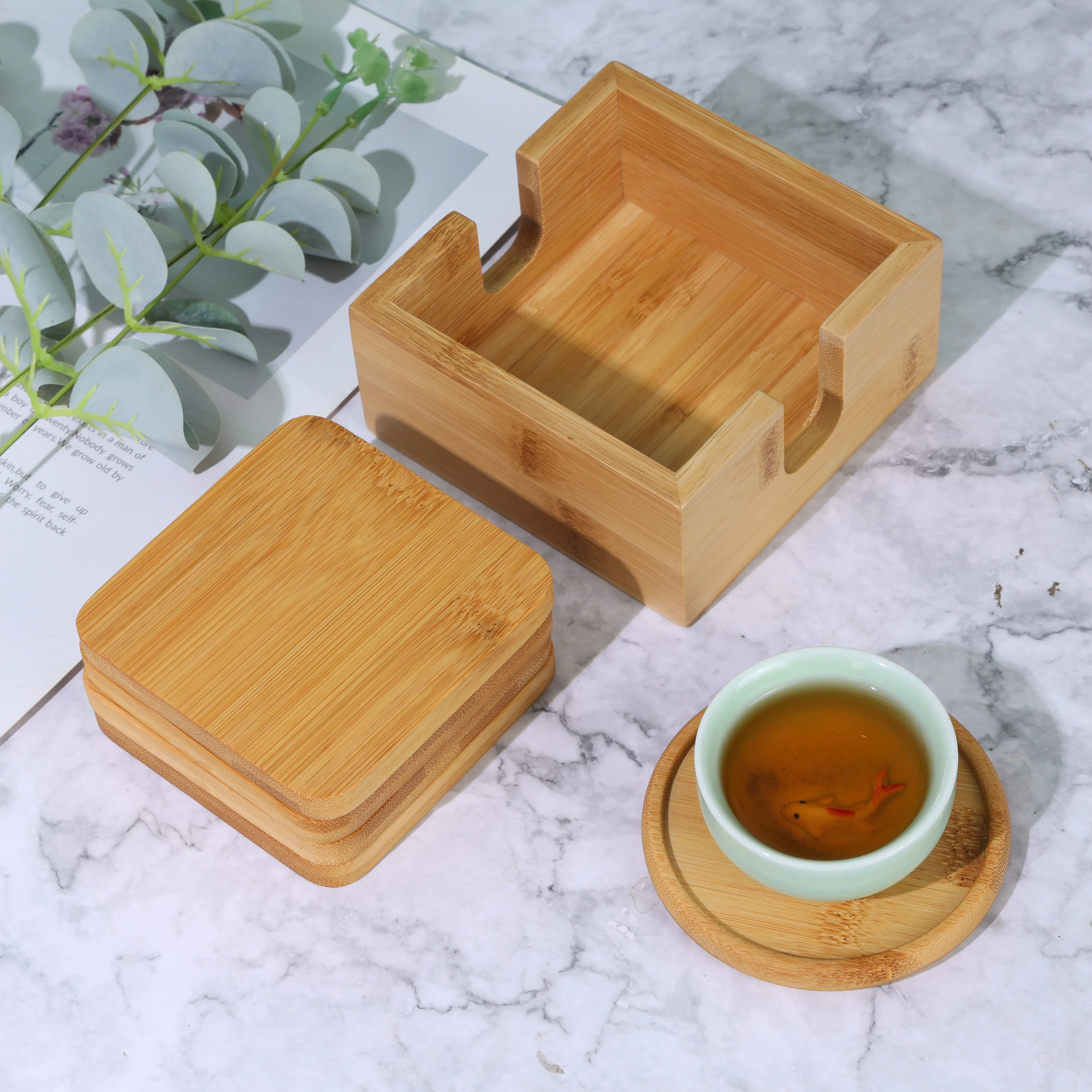 Acacia Wholesale Custom factory OEM Acacia Cork bamboo coaster walnut wooden coaster beech coaster for coffee cup