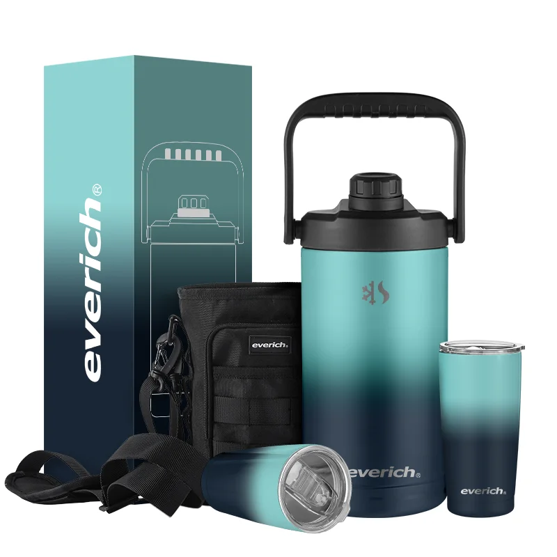 64oz Stainless Steel Insulated Water Bottles Beer Growlers Sports Water Jug with Spout Lid Beer Tumbler Bag Pack Set
