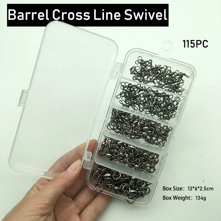 Wholesale 115pcs 2#4#6#8#10# three way t-turn ball bearing fishing swivels barrel cross-line swivel kit