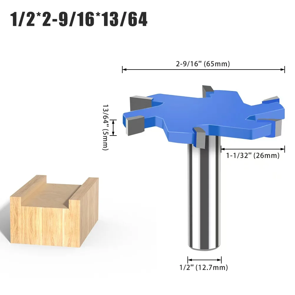 8mm 12mm 12.7mm Woodworking Router Bit 6 teeth T Slotting Milling Cutter Spoil board Surfacing T slot Router Bit