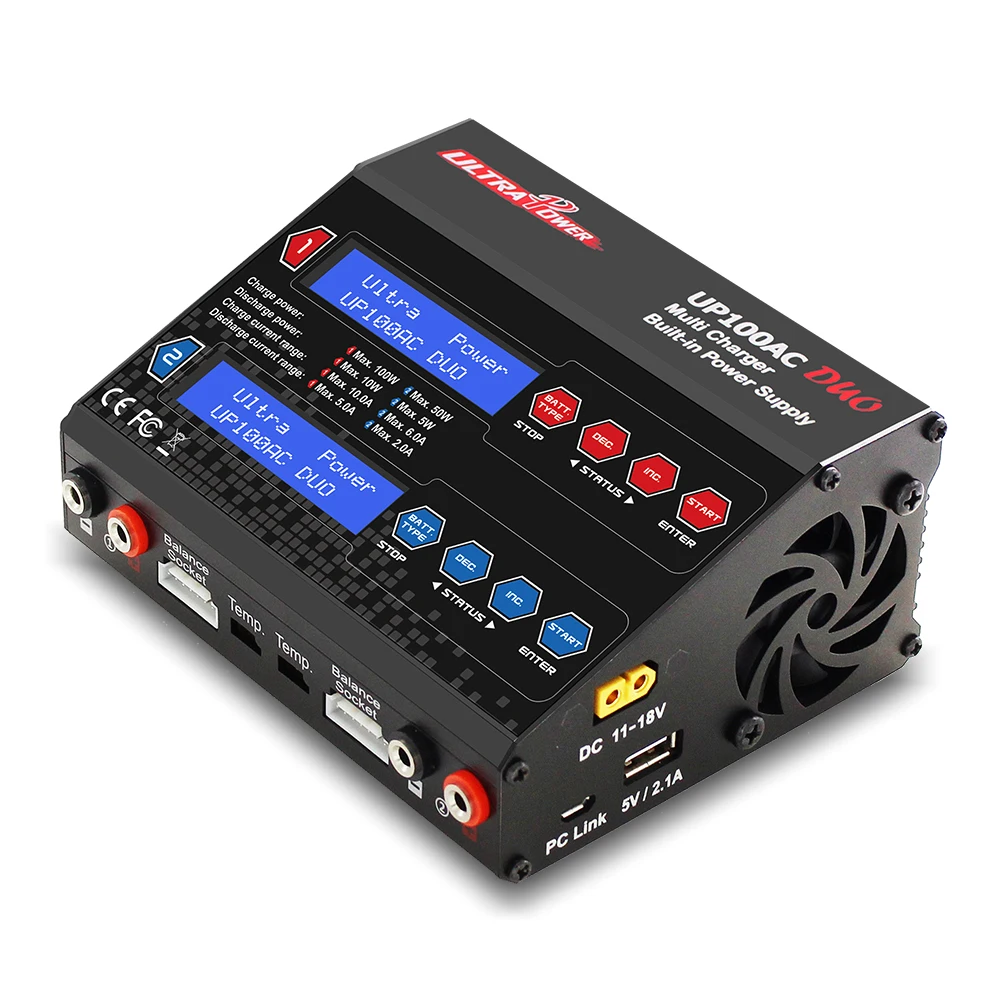 Ultra Power UP100AC DUO 100W 10A Dual Oupput Channels RC LiPo Battery Balance Multi Charger For RC Car, Drone