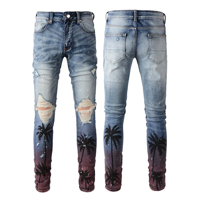 Jeans Mens Destroy Men Damage Tapered Ripped Skinny Patched Slim Tapered Jeans