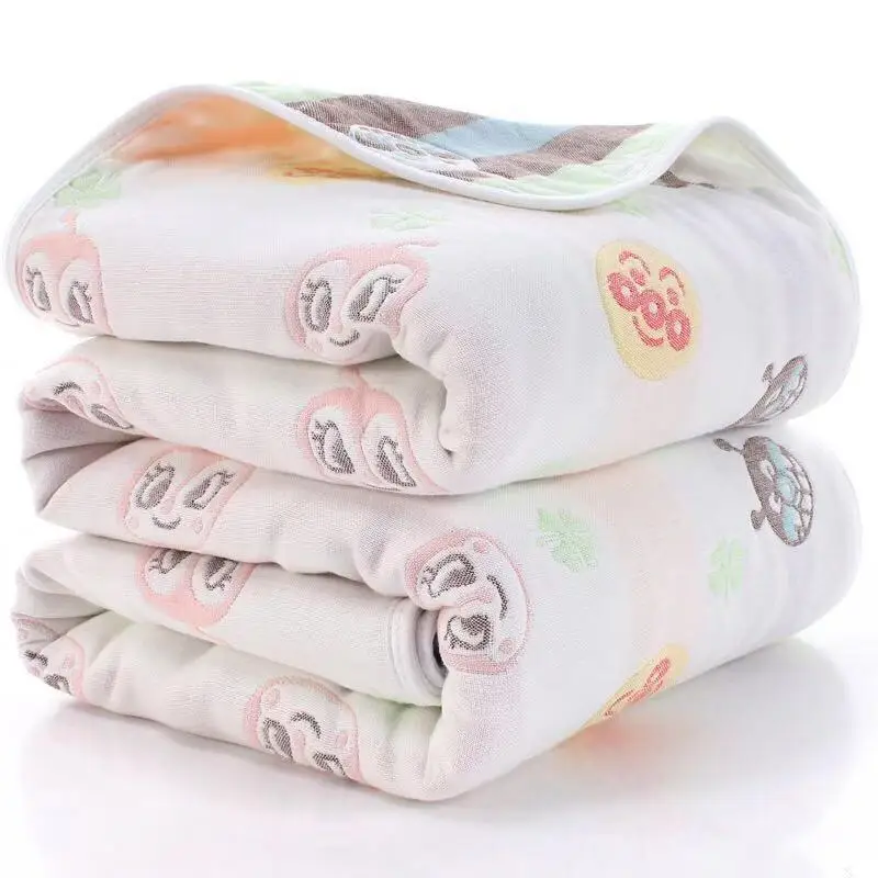 Factory Price Jacquard Baby Cotton Muslin Swaddle Blanket Wrap 6 Layer For Newborn