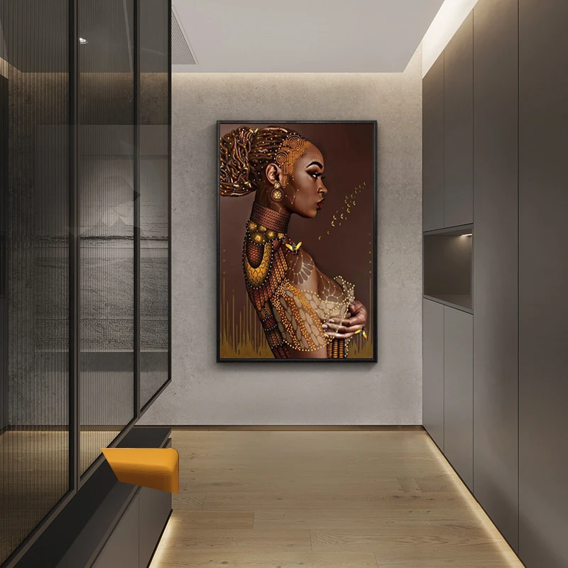 African Canvas Wall Art With Woman Oil Painting print on canvas For Bedroom Decor Picture Framed Large Wall Painting