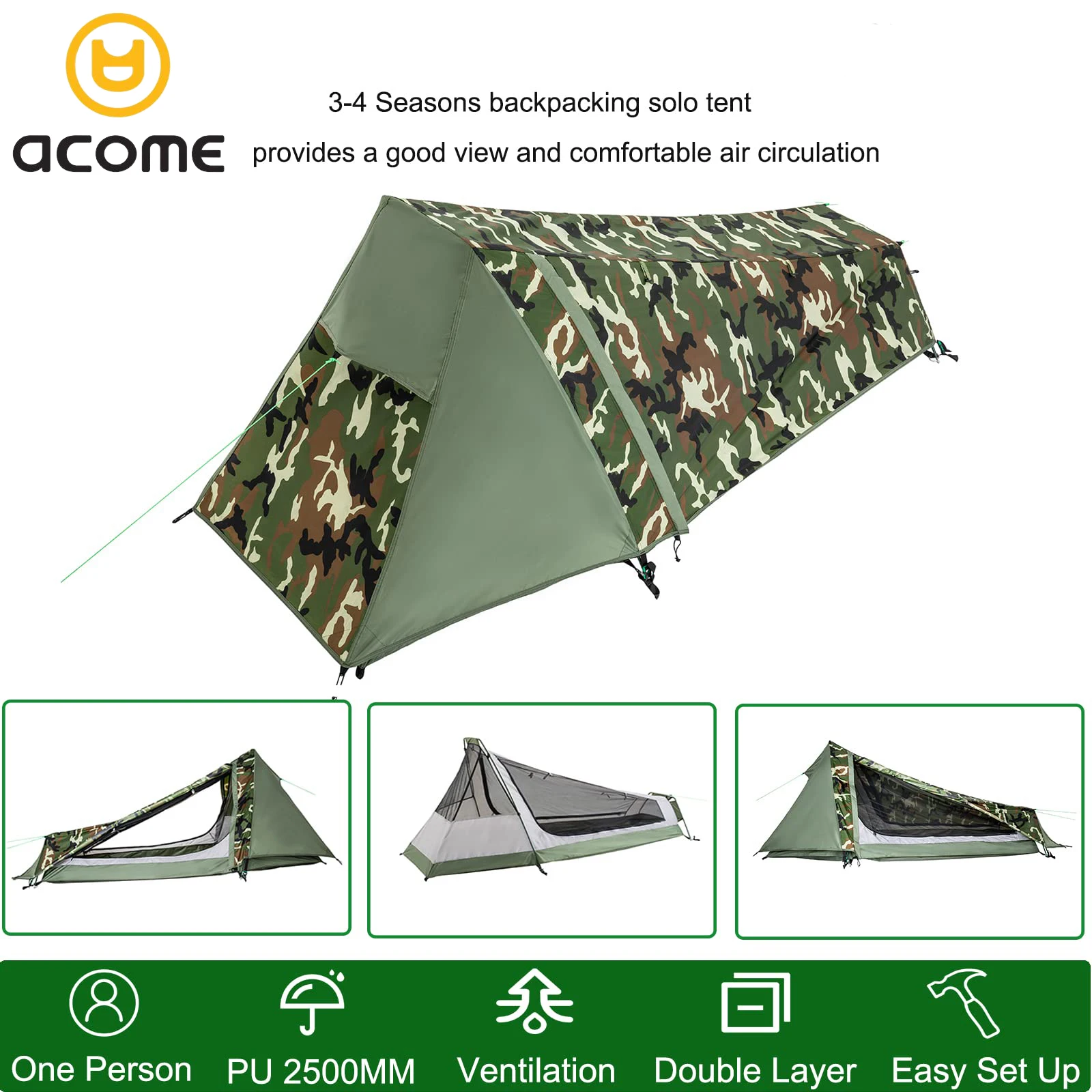 Acome Outdoor Camping Double 2 Person Canvas Swag Tent Waterproof Beach Tent Single Swag Tent
