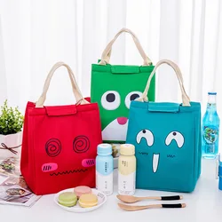 daily use cartoon canvas waterproof insulation design school kids cute thermal lunch cooler bag
