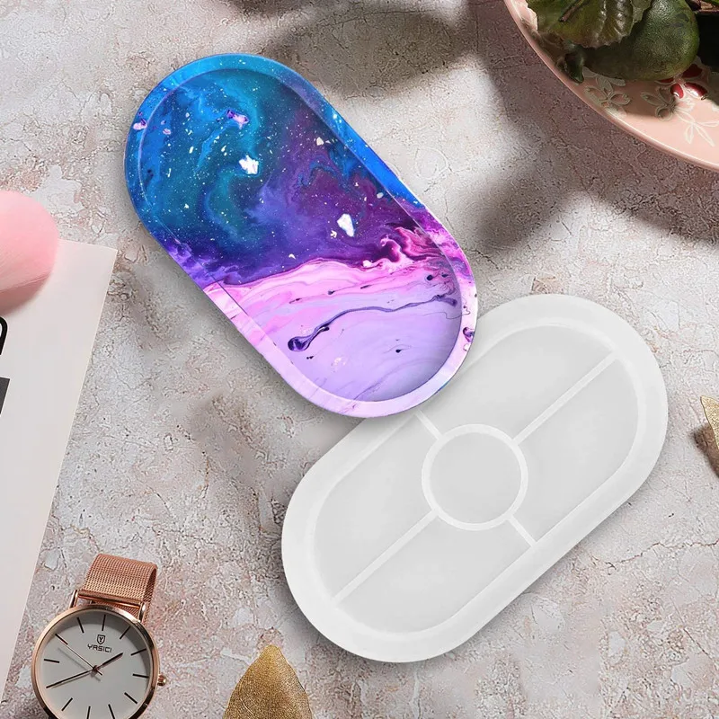 DIY Tray Silicone Resin Mold - Oval Jewelry Making Molds, Clear Epoxy Resin Casting Mold for DIY Jewelry Container Ring