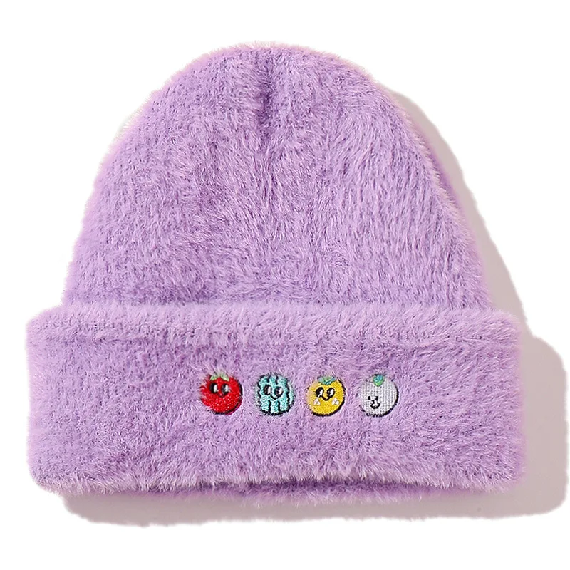 
2020 new warp knit mink knit hat thickened warm earmuffs men and women the same embroidered headless cap 