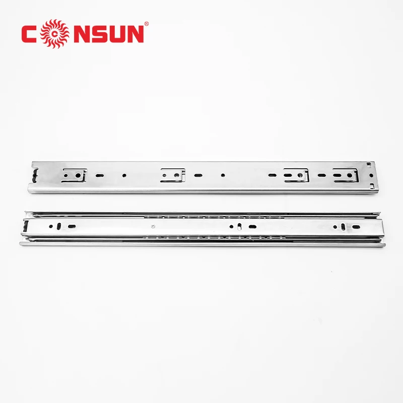 2022 Furniture Hardware Accessary Hot Sale Heavy Duty Full Extension Ball Bearing 3 Fold Telescopic Channel Drawer Steel Slides