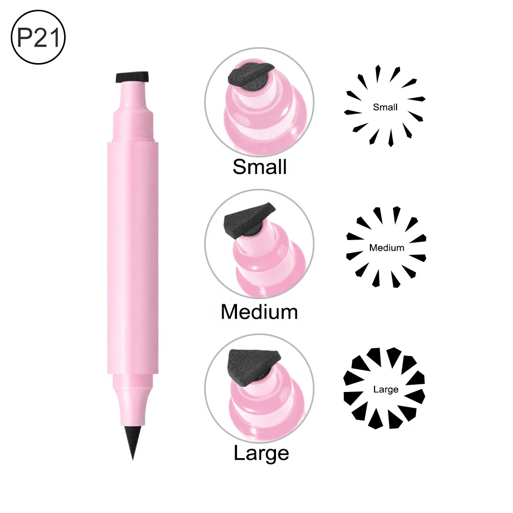 Wholesale Pink Tube Double Headed Liquid Eye Liner Stamp Black Ink Sharp Wing Stamp Eyeliner Customized Eyes Makeup 27*18*134mm